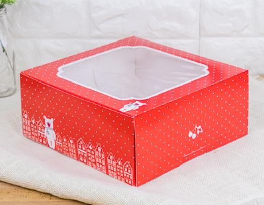กล่องเค้ก 2 ปอนด์ สีแดงจุดขาว
