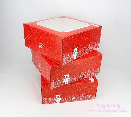 กล่องเค้ก 3 ปอนด์ สีแดงจุดขาว