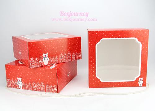 กล่องเค้ก 1 ปอนด์ สีแดงจุดขาว