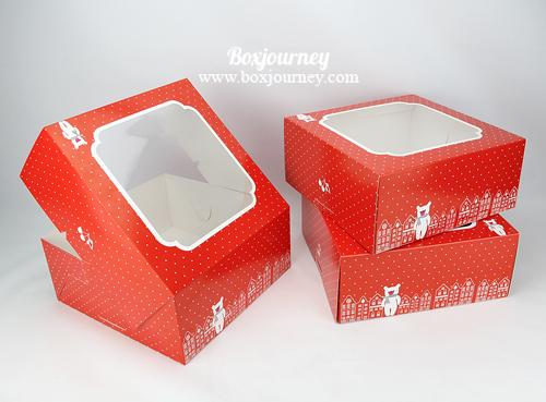 กล่องเค้ก 3 ปอนด์ สีแดงจุดขาว