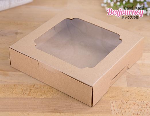 กล่องเค้ก 1 ปอนด์ทรงเตี้ย  คราฟ 20.5x20.5x5 cm.