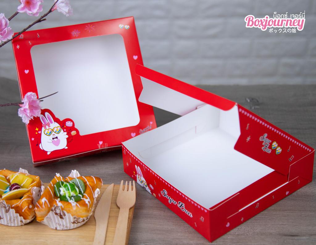 กล่องเค้ก 1 ปอนด์ ทรงเตี้ย ลาย Sugar bun 002