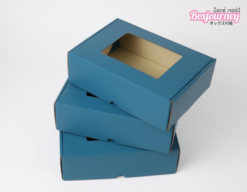 กล่องลูกฟูกพรีเมี่ยม  มีหน้าต่าง สีดาร์คเทอควอยซ์  14x20x6 cm.