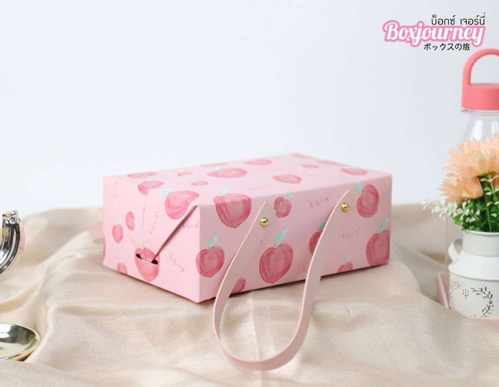 กล่องของขวัญหูหิ้ว สีชมพู ลายลูกพีช M  G263