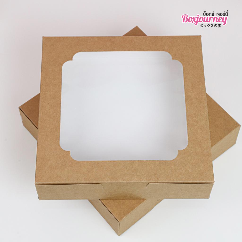 กล่องเค้ก 1 ปอนด์ ทรงเตี้ย คราฟหลังขาว 20.5x20.5x5 ซม.