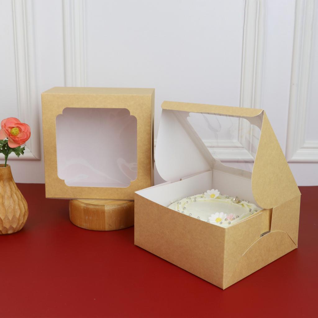 กล่องเค้ก 1 ปอนด์ คราฟท์หลังขาว หน้าต่างกว้าง 20.3 x20.3 x10 ซม.