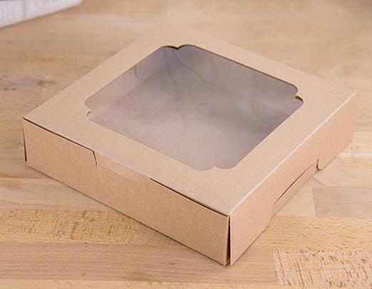 กล่องเค้ก 1 ปอนด์ทรงเตี้ย  คราฟ 20.5x20.5x5 cm.