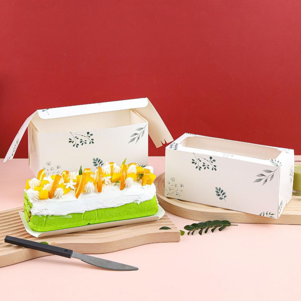Yam roll box with base, leaf and white pattern, 22 cm.