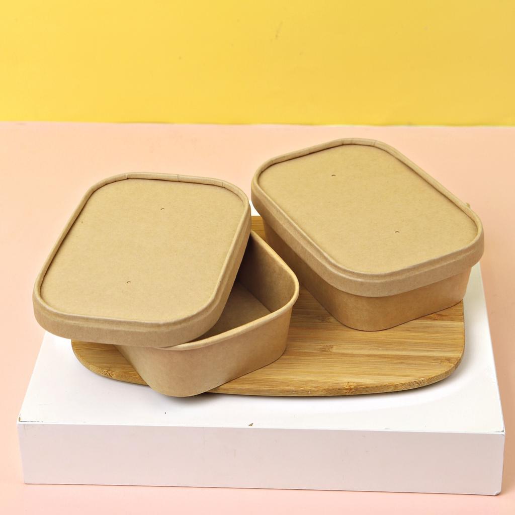 Oval kraft food box, size 580 ml., paper lid