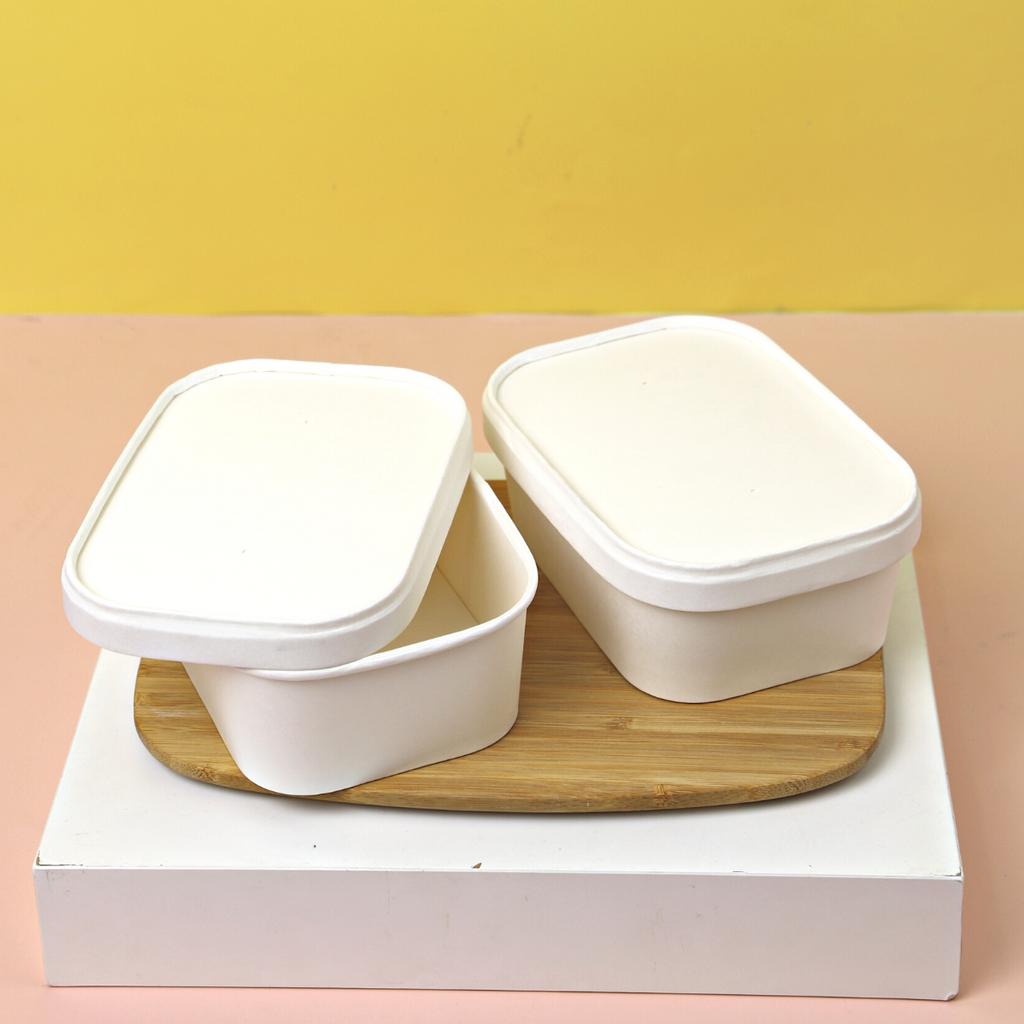 กล่องอาหารสีขาววงรี ฝากระดาษ