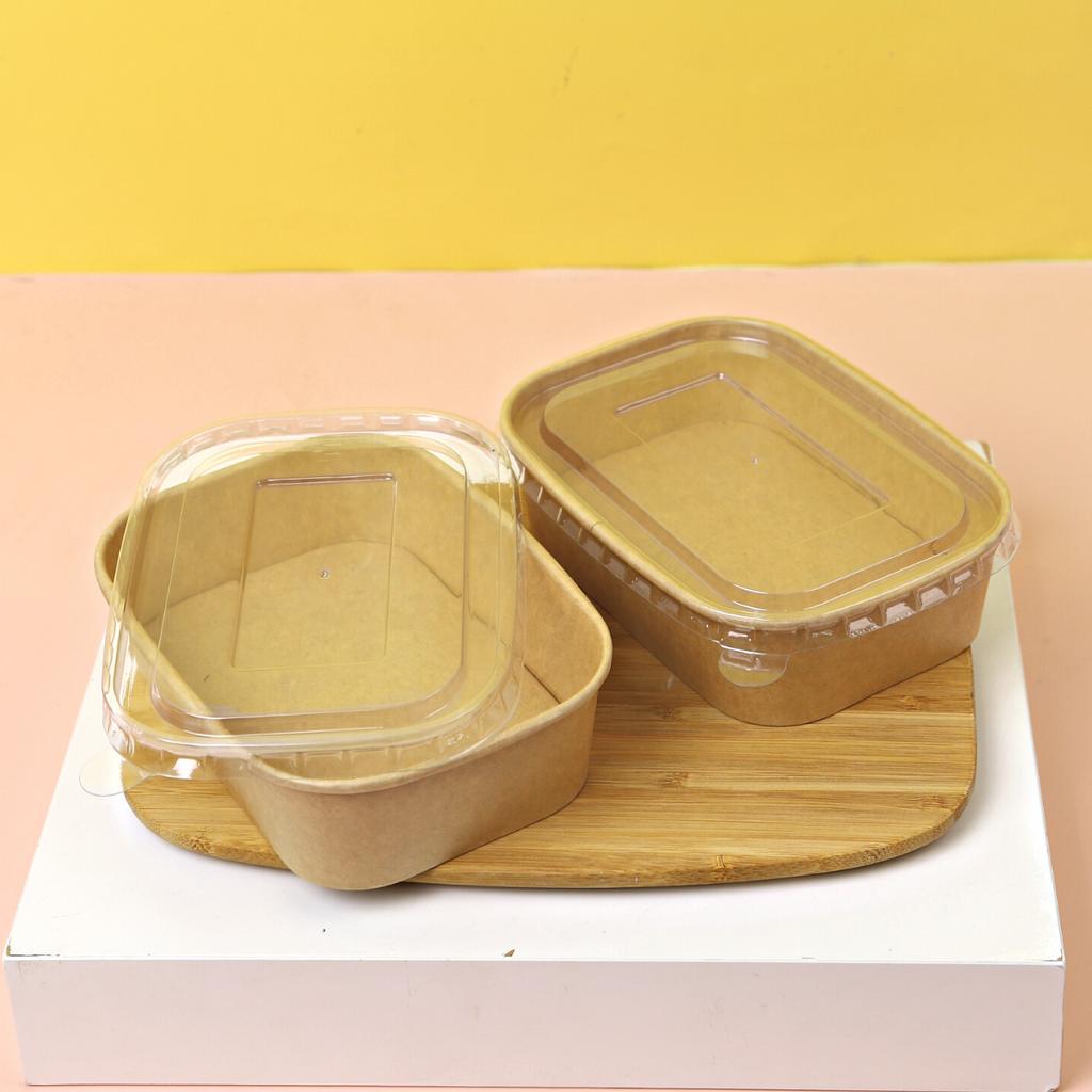 Oval kraft lunch box, size 580 ml., plastic lid