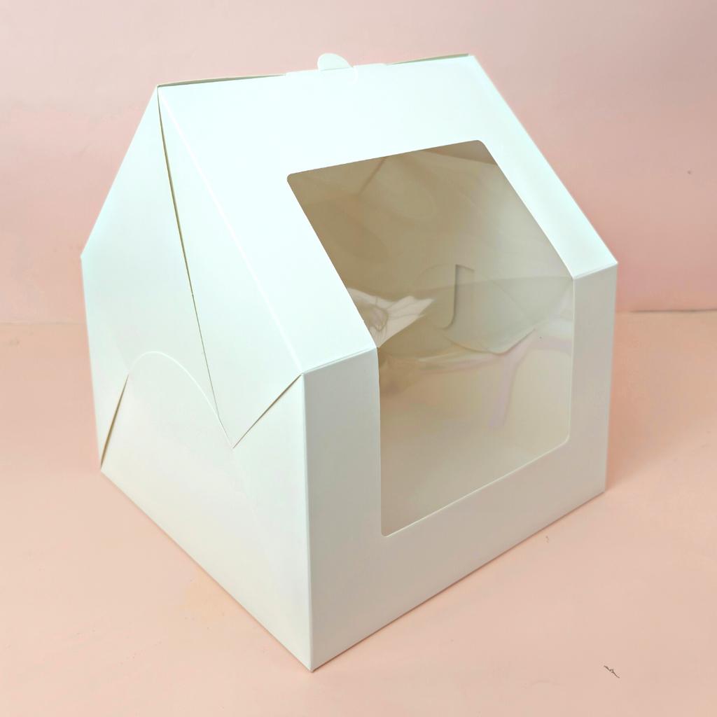 กล่องเค้ก 2 ปอนด์ ทรงบ้าน สีขาว 24.5x24.5x28 ซม.