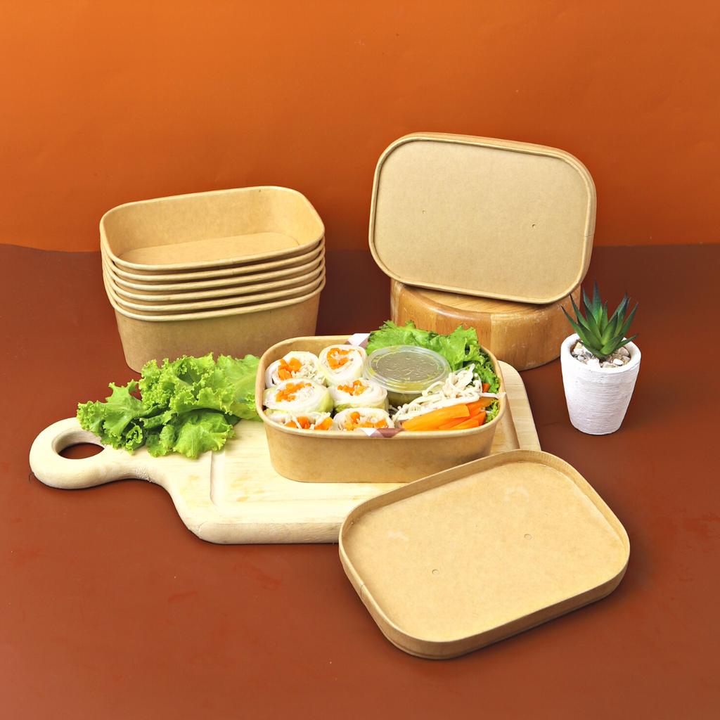 Oval kraft food box, size 580 ml., paper lid