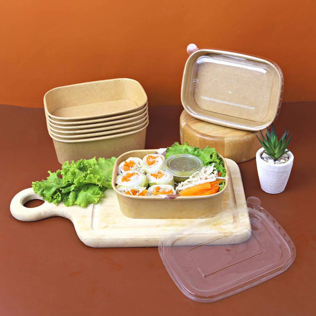 Oval kraft lunch box, size 580 ml., plastic lid