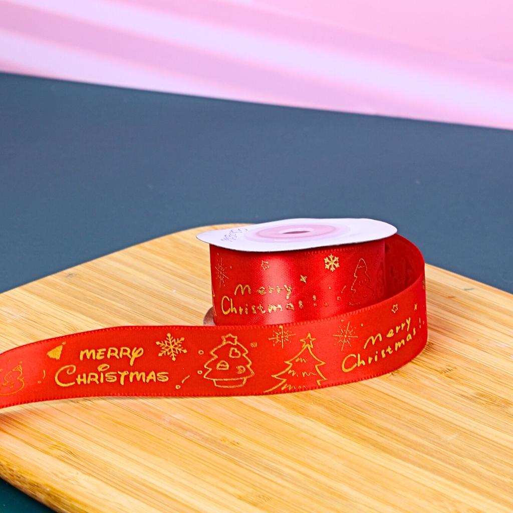 Ribbon size 2.5 cm. length 9 m. Red Christmas pattern (Red X mas)