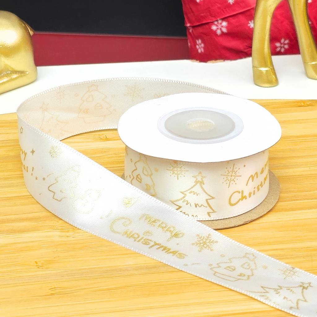 Ribbon size 2.5 cm. length 9 m. White Christmas pattern (White X mas)