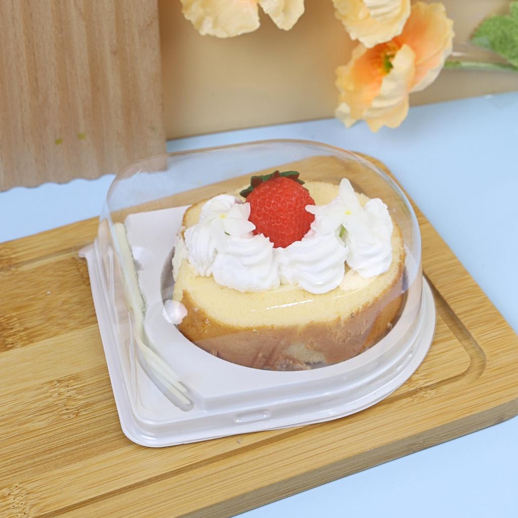 Low plastic cake box with round hole white base with fork