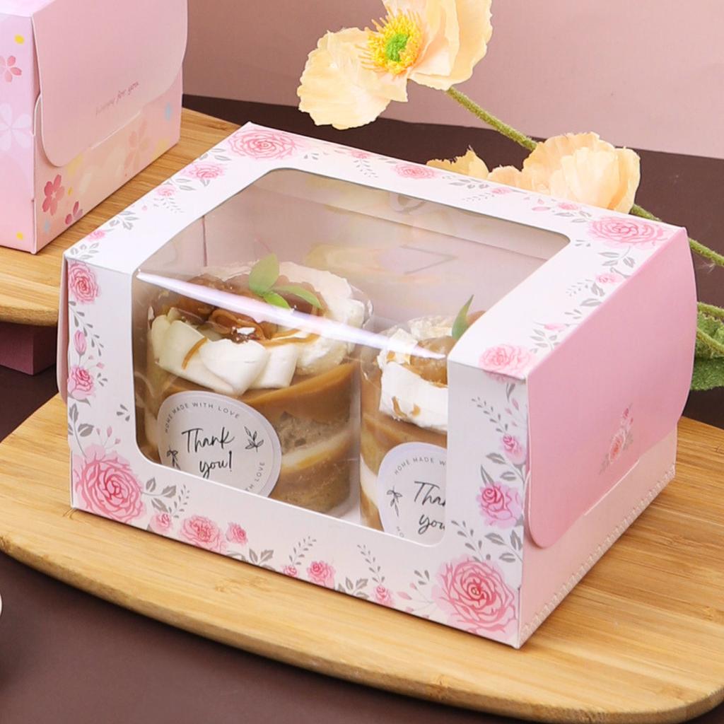 cakebox 2 pcs. White, with V-shaped  window. Pink Rose design 11.5x15.7x9 cm.