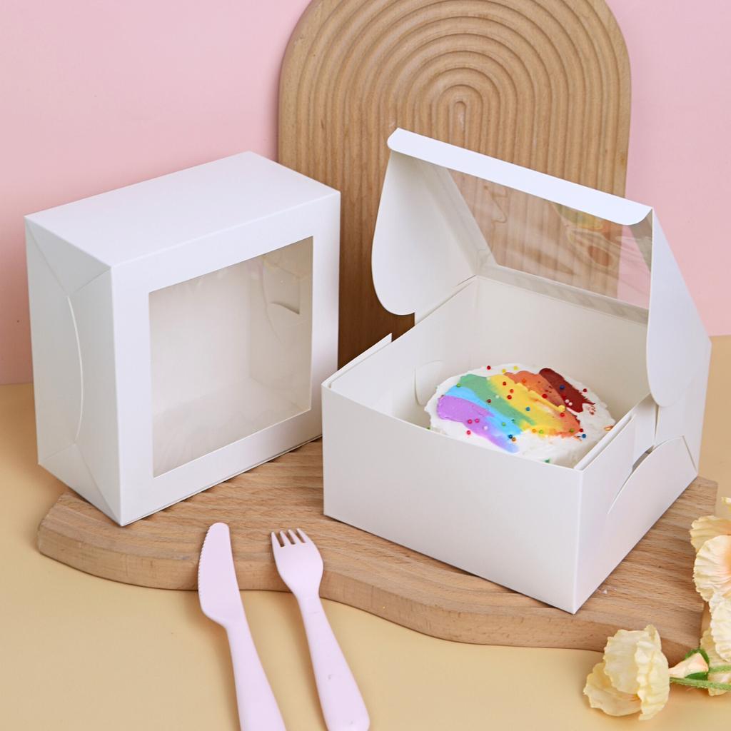 Half-pound cake box, White with square window.