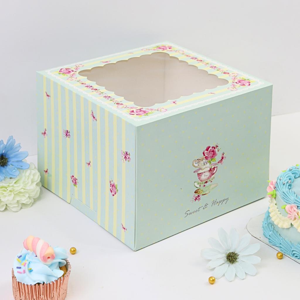 1-Pound Tall Cake Box, Green Mint Rose Design