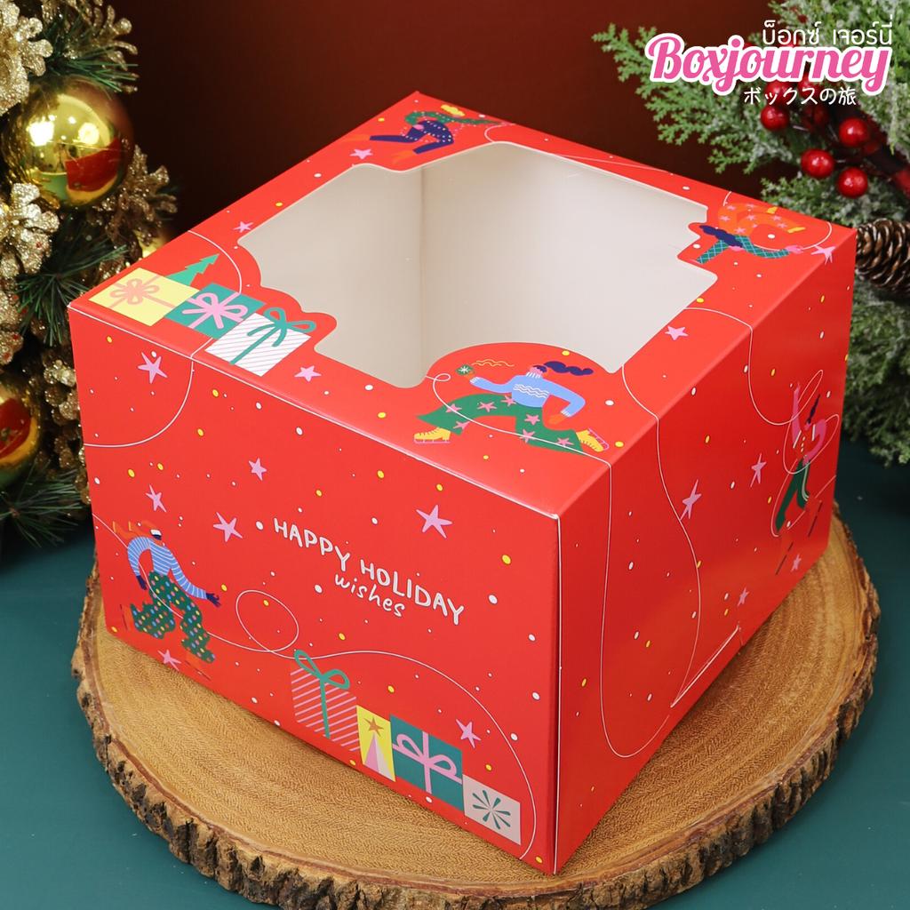 กล่องเค้ก 1 ปอนด์ ทรงสูง ลาย Holiday Wishes 20.3 x 20.3 x 15 ซม.