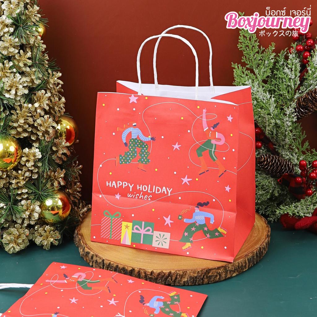 ถุงกระดาษหูเกลียว พิมพ์ลาย holiday wishes  23x15x23 ซม.