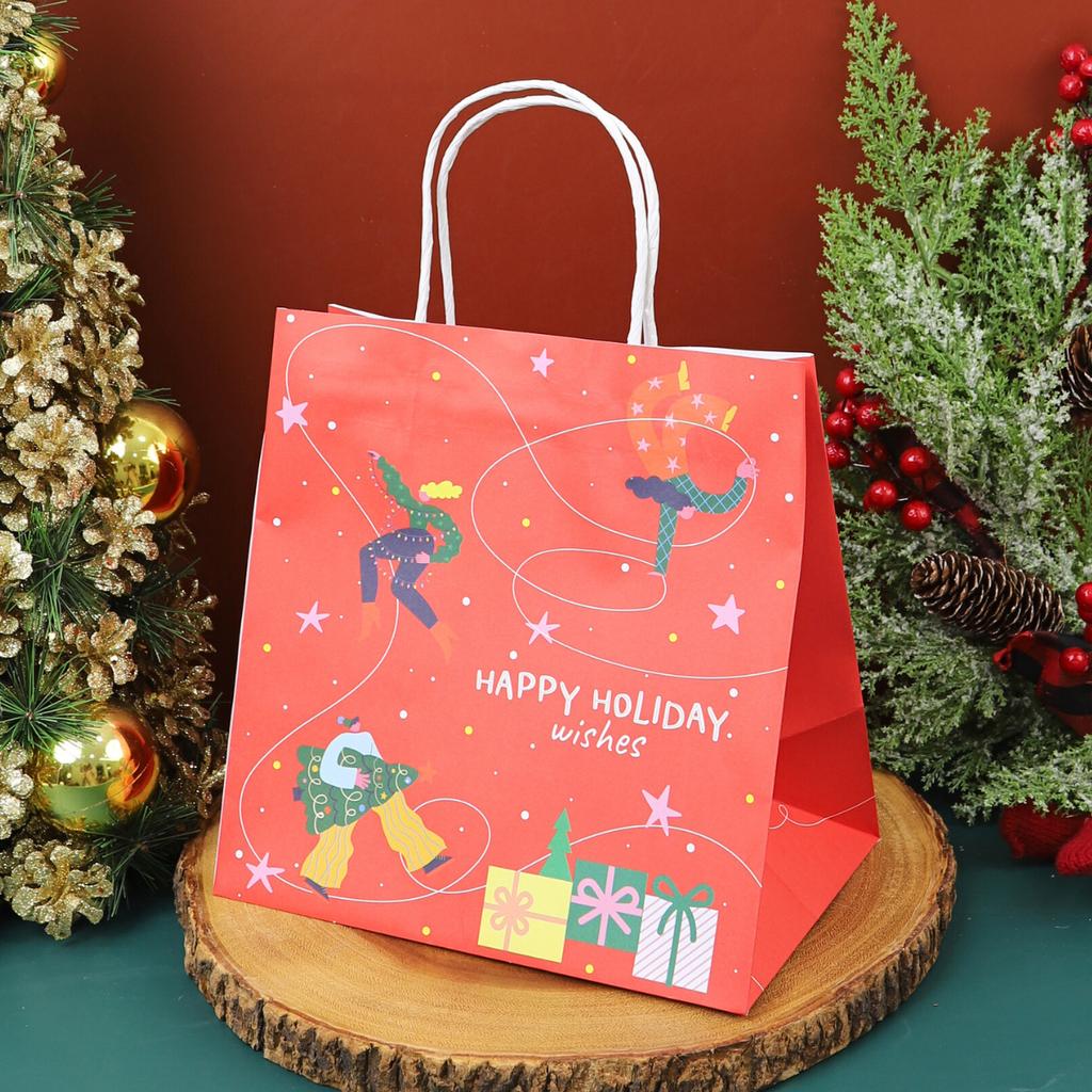 ถุงกระดาษหูเกลียว พิมพ์ลาย holiday wishes  23x15x23 ซม.