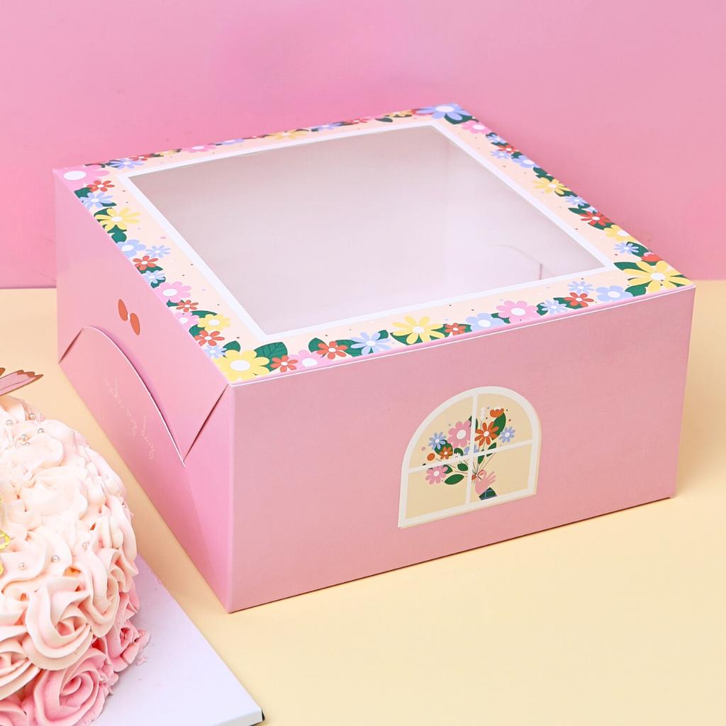 1-Pound Cake Box 20.3x20.3x10 cm. flower in window Design.