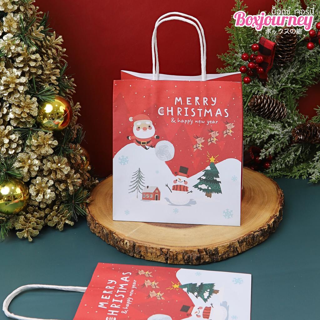 ถุงกระดาษหูเกลียว พิมพ์ลาย santa&snow park  19x13x21 ซม.