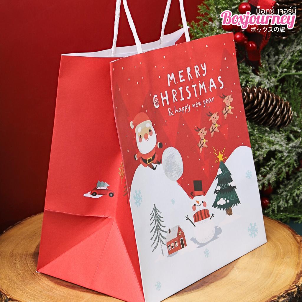 ถุงกระดาษหูเกลียว พิมพ์ลาย santa&snow park  19x13x21 ซม.