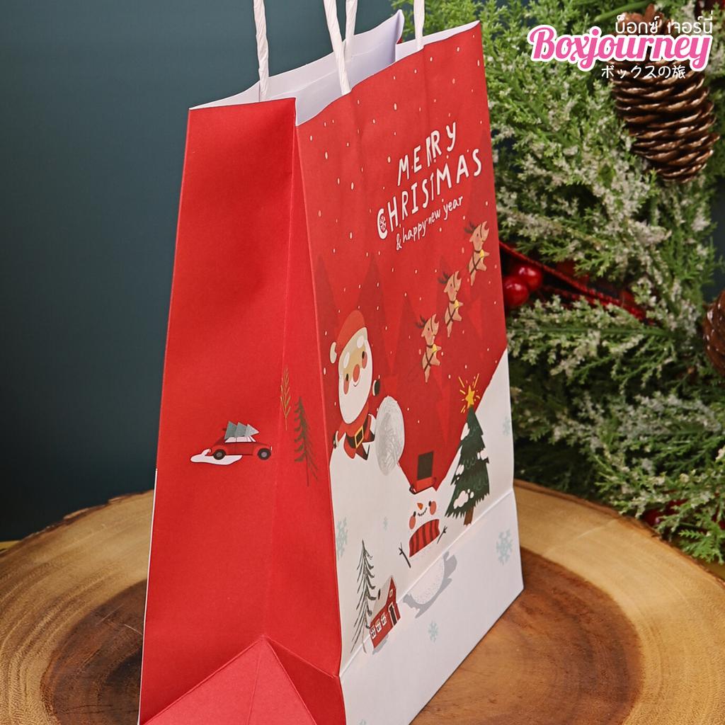 ถุงกระดาษหูเกลียว พิมพ์ลาย santa&snow park 15x8x21 ซม.