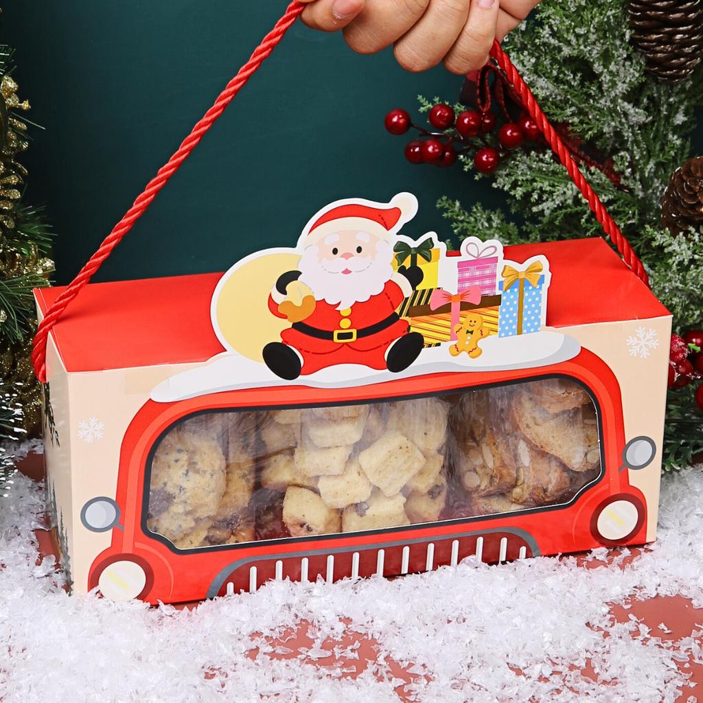 Cookiebox with handle santa travel design 9x26x11 cm.