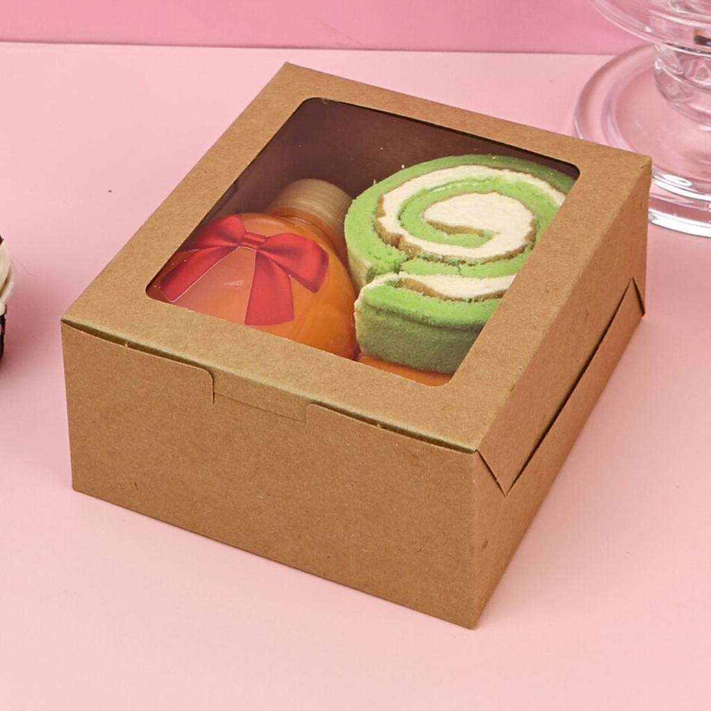 Snack Box, kraft Paper with Square Window 12.7x14x6.3cm.