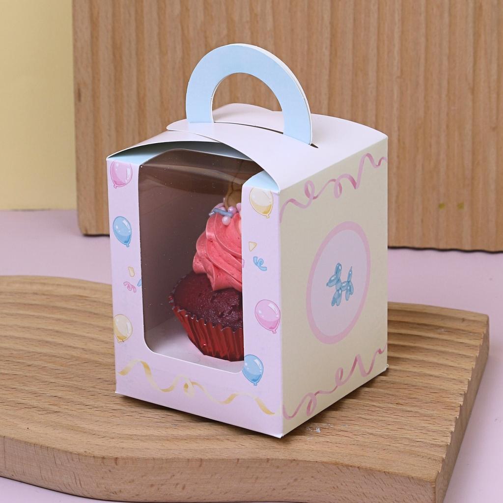 1-Cupcake Box, Pastel Joy design  8.5x8.5x10.5 cm.