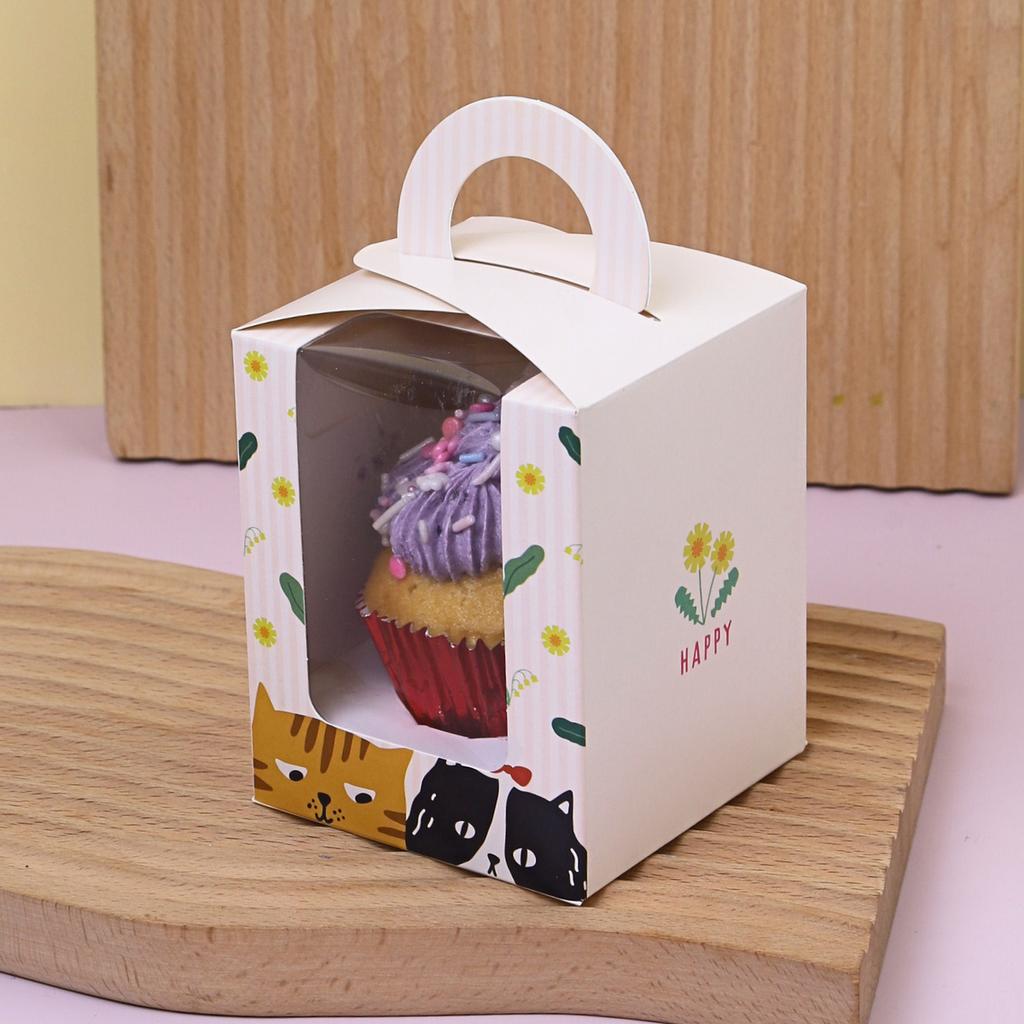 1-Cupcake Box,Happy Catty design  8.5x8.5x10.5 cm.