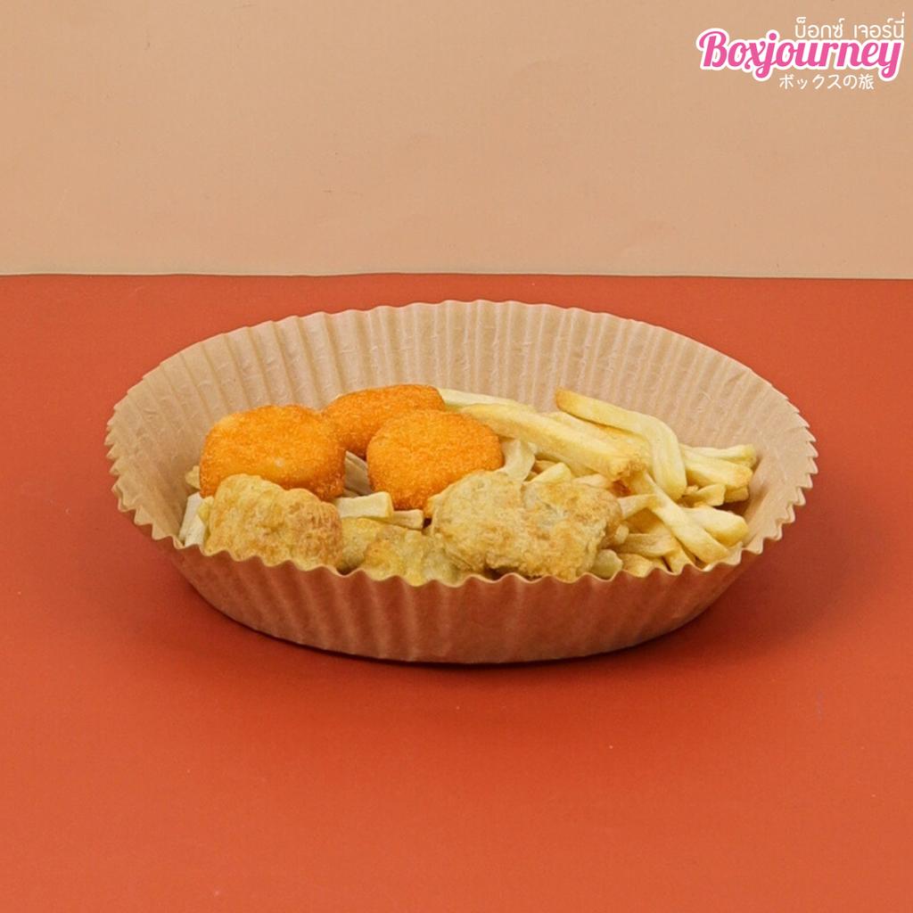 กระดาษรองหม้อทอดไร้น้ำมันทรงกลม สีน้ำตาล 50 ใบ ขนาด 16x4.5 ซม.