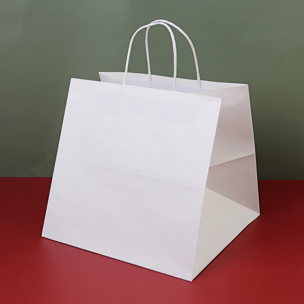 ถุงกระดาษขาวหูเกลียว ใส่กล่องเค้ก 2 ปอนด์ 27x26x26 cm