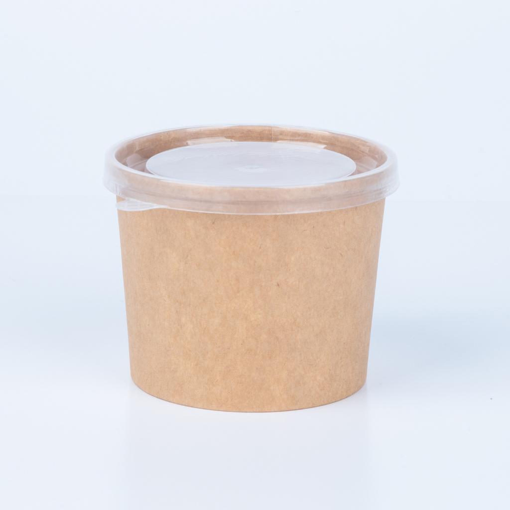 ถ้วยซุปกระดาษคราฟท์พร้อมฝาพลาสติก 10 oz.
