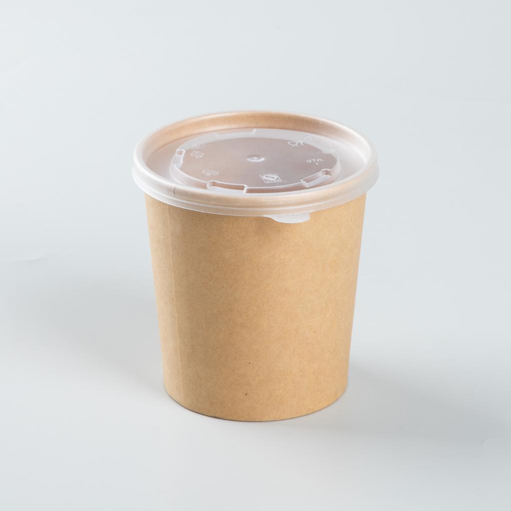 ถ้วยซุปกระดาษคราฟท์พร้อมฝาพลาสติก 16 oz.