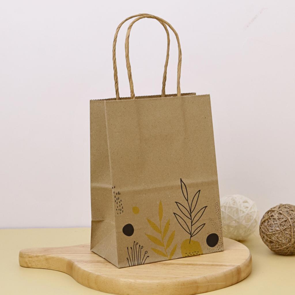 ถุงกระดาษหูเกลียว ลาย minimal garden 13x8x18 cm