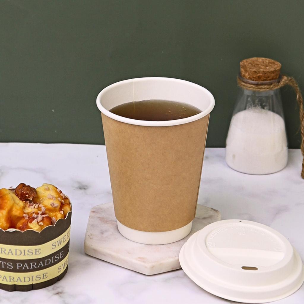 แก้วกระดาษคราฟท์สองชั้น ขนาด 8 ออนซ์ พร้อมฝากระดาษ