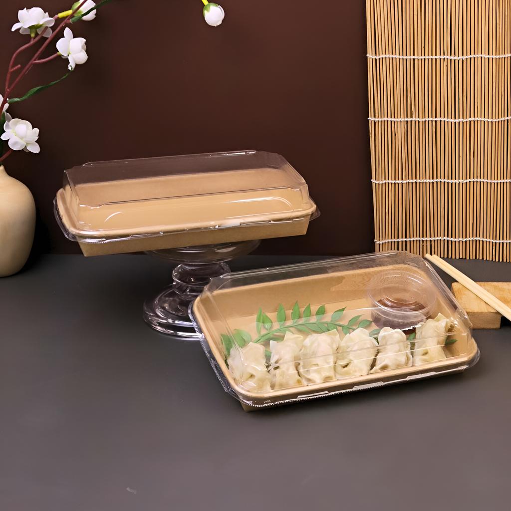 ถาดซูชิ พร้อมฝา PET ขนาด 22.1 x 13.8 x 2.4 ซม.