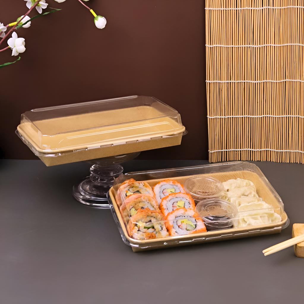 ถาดซูชิ พร้อมฝา PET ขนาด 24.1 x 15.2 x 2.4 ซม.