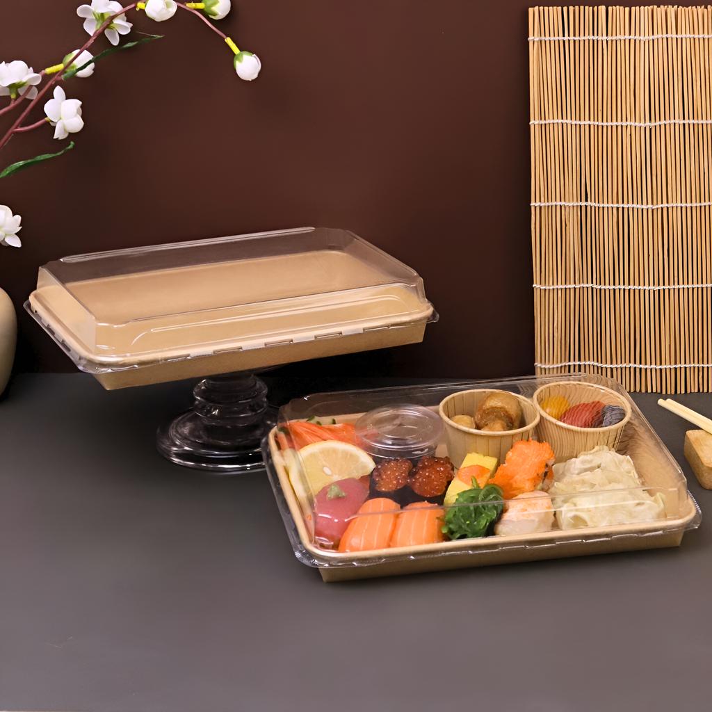 ถาดซูชิ พร้อมฝา PET ขนาด 25.6 x 18.2 x 2.4 ซม.