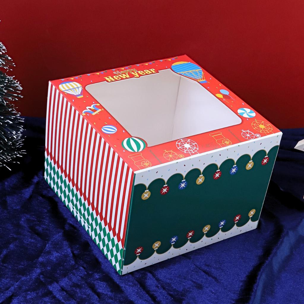 กล่องเค้ก 1 ปอนด์ ทรงสูง ลาย Festive Newyear 20.3x20.3x15 ซม.