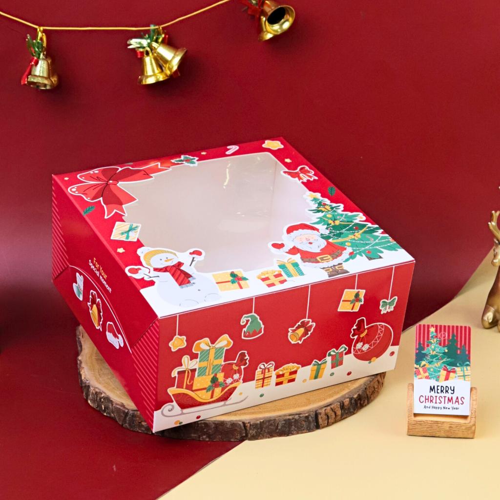 1-Pound Cake Box, Merry red Design  20.3x20.3x10 cm.