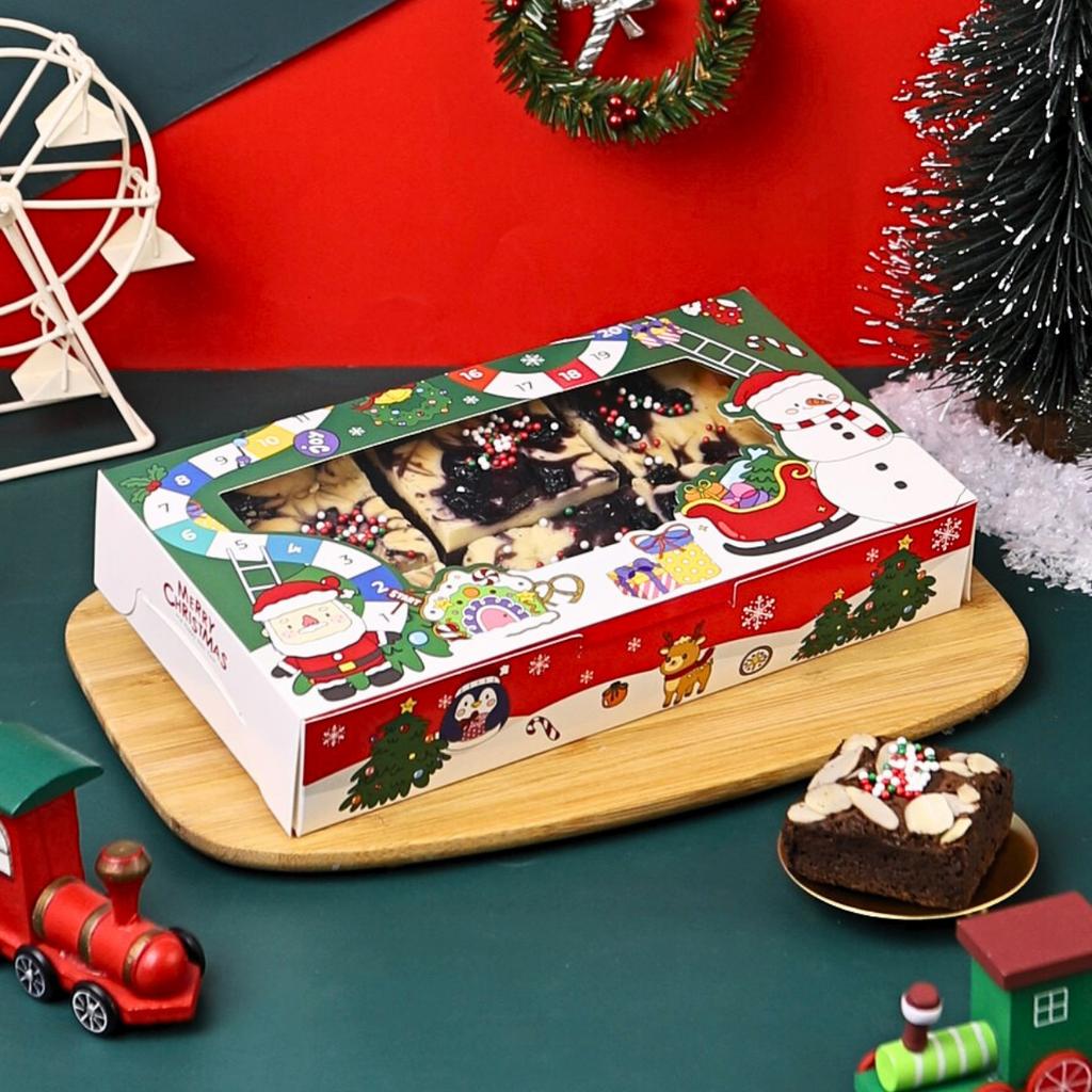 กล่องบราวนี่ทรงแบน ลาย Xmas Funland