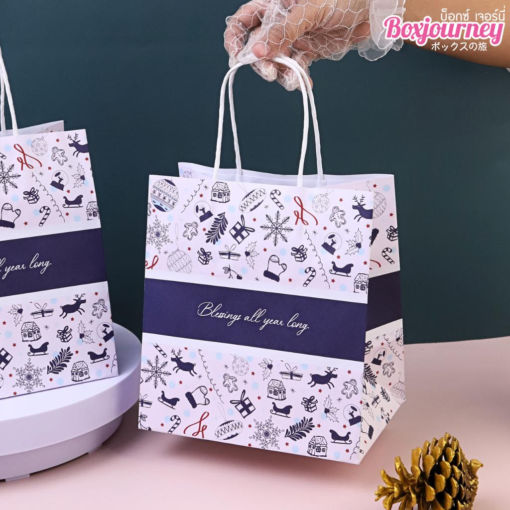 ถุงกระดาษหูเกลียว พิมพ์ลาย ลาย SnowPop 19x13x21 ซม.