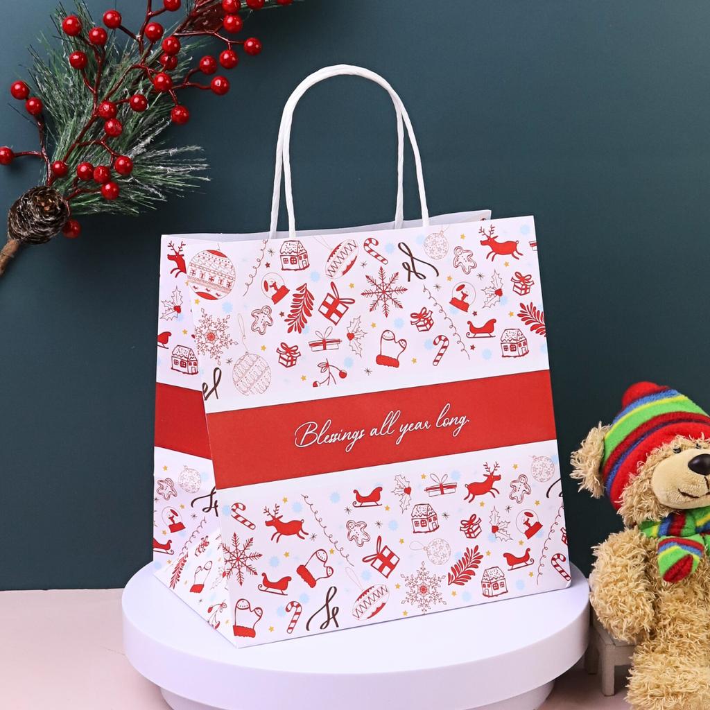 ถุงกระดาษหูเกลียว พิมพ์ลาย ลาย Festive Joy 23x15x23 ซม.