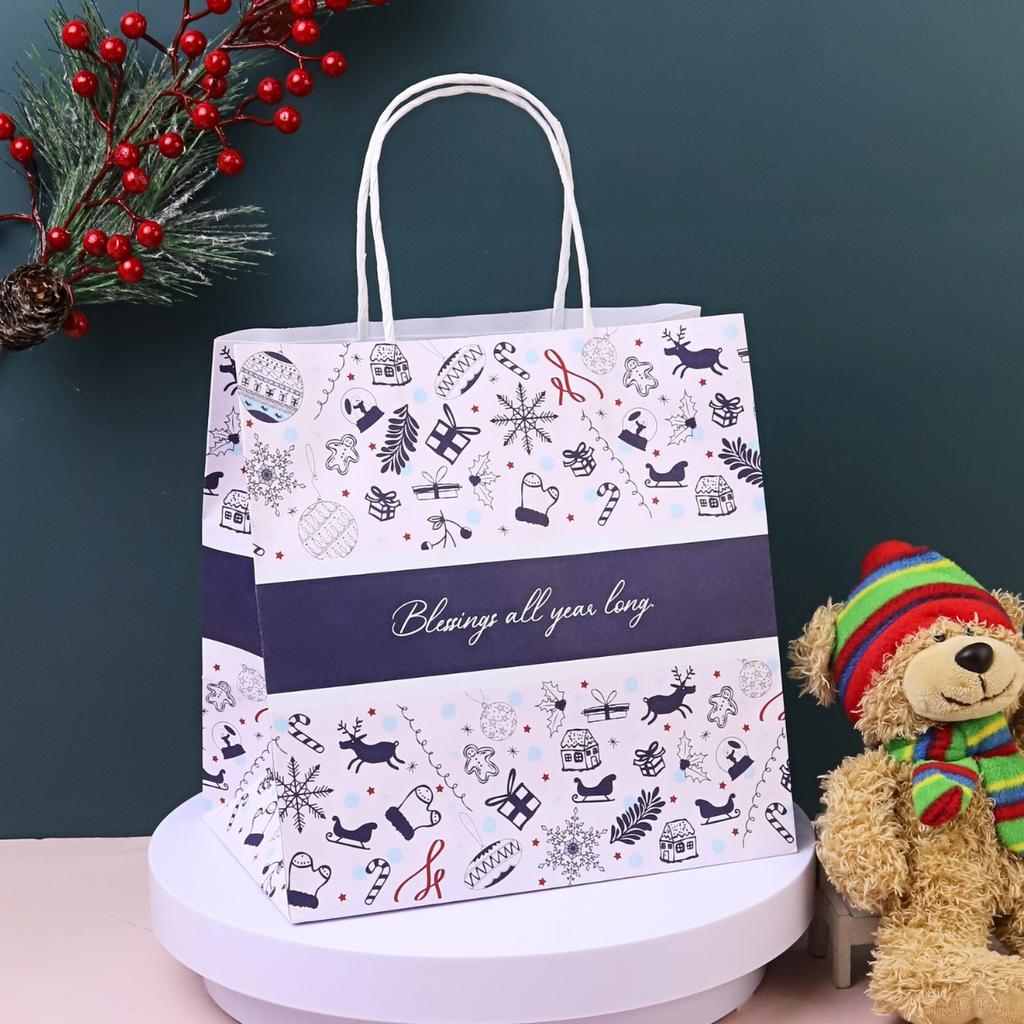 ถุงกระดาษหูเกลียว พิมพ์ลาย ลาย SnowPop 23x15x23 ซม.